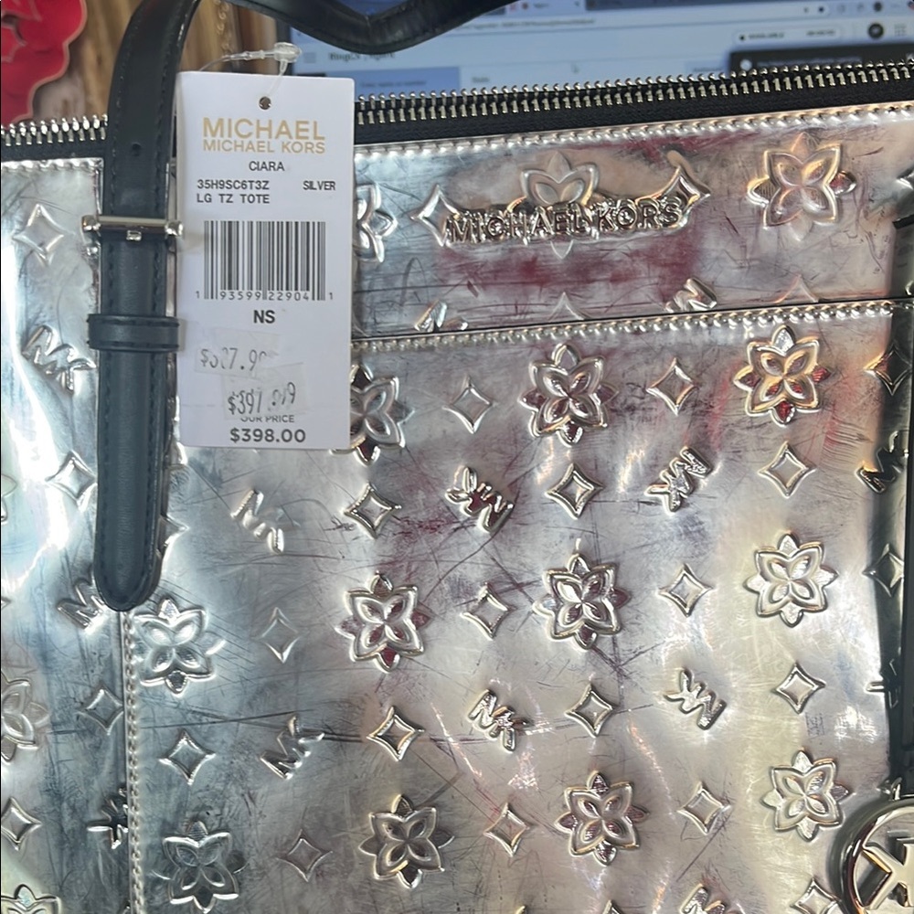 Michael Kors Silver Metallic Tote - Picture 1 of 8